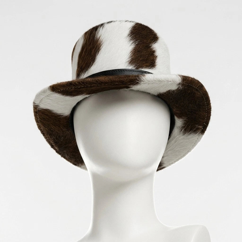 Genuine Cowhide Leather Cowboy Hat Hair On Hide Western Wide Brim Unisex