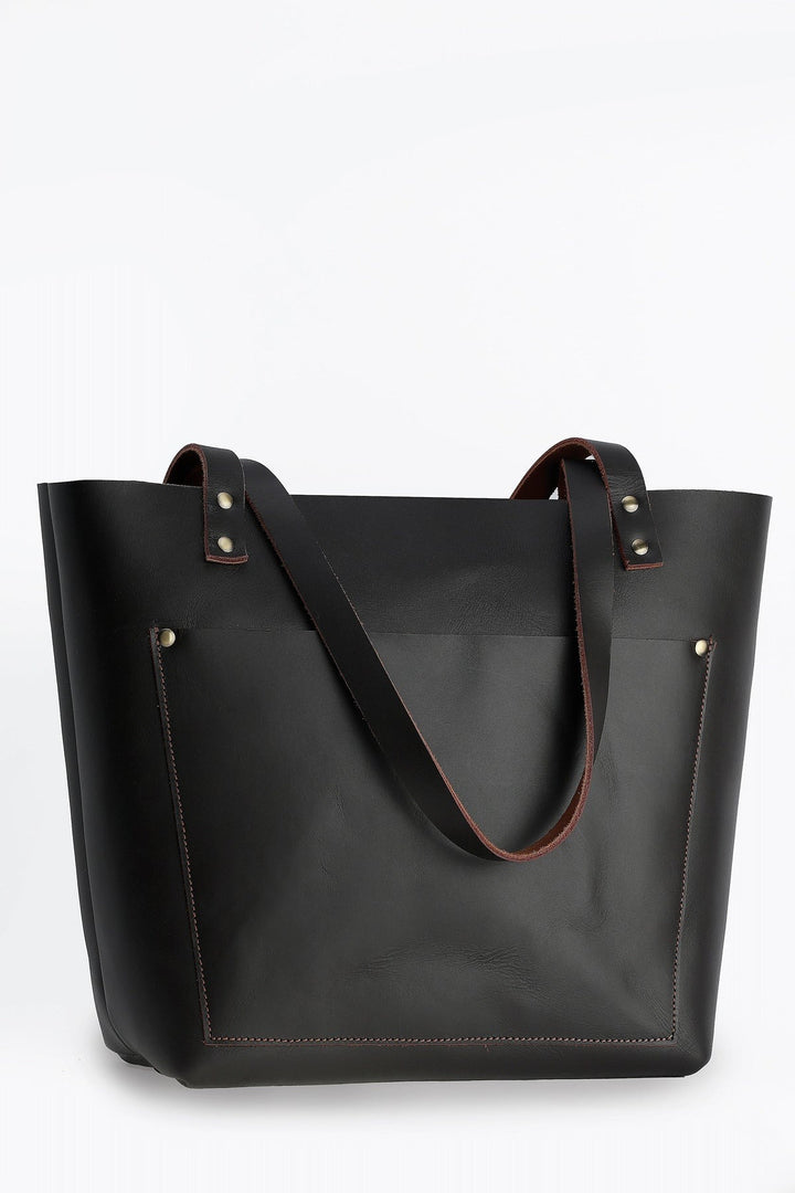 classic leather tote bag - dark brown