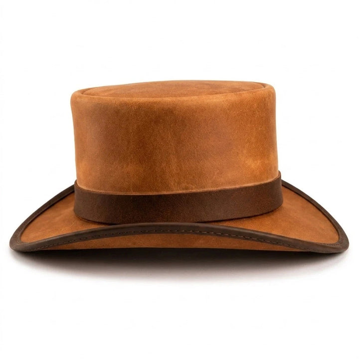 Handmade Brown Leather Top Hat Steampunk Western Cowboy Victorian Hat