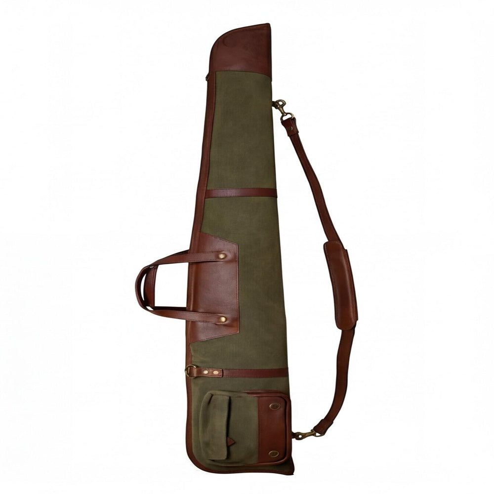 Waxed Canvas  Leather Shotgun Case with Brass Zipper