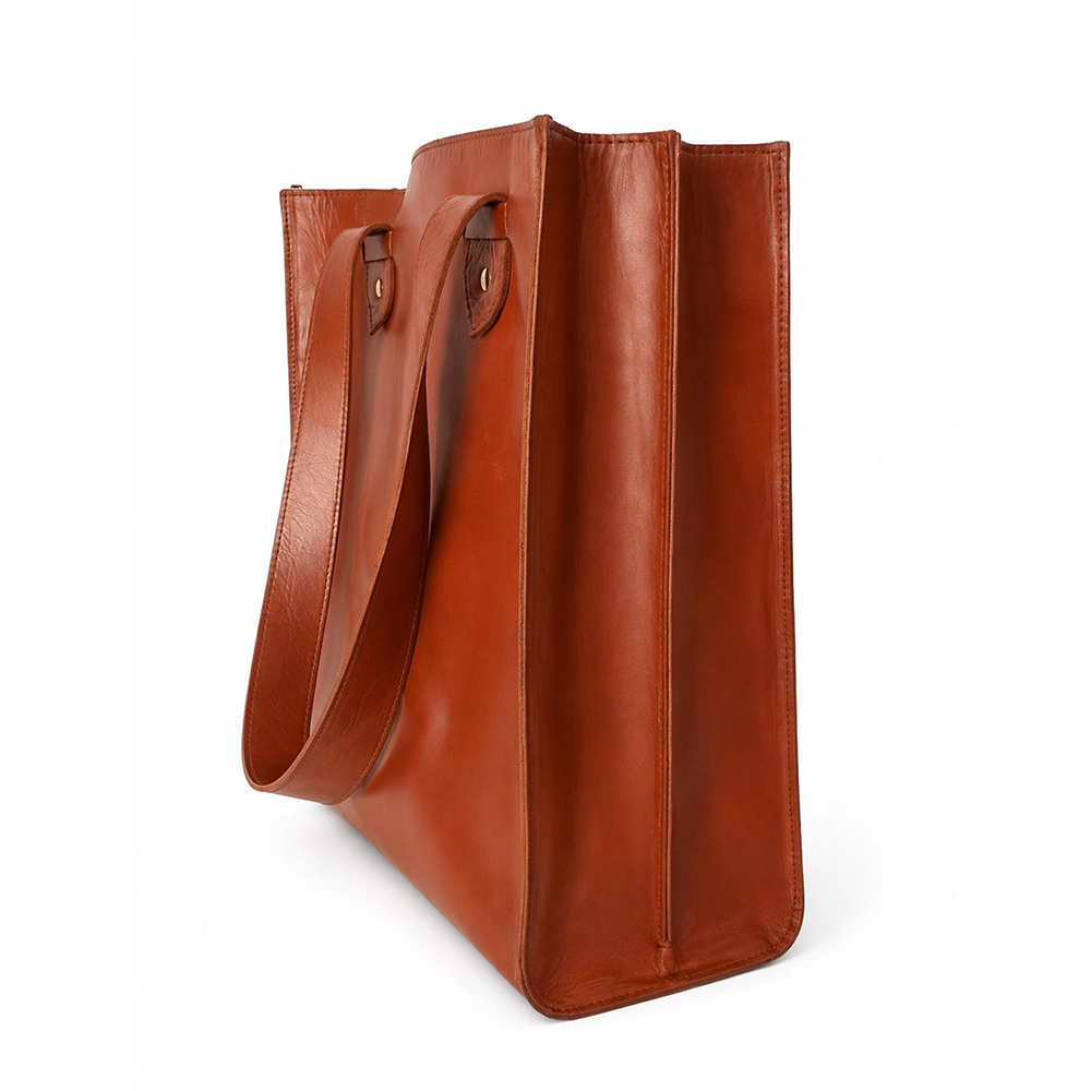 Handmade Crazy Horse Leather Tote Bag  Minimalist Cowhide Shoulder Work Laptop Handbag