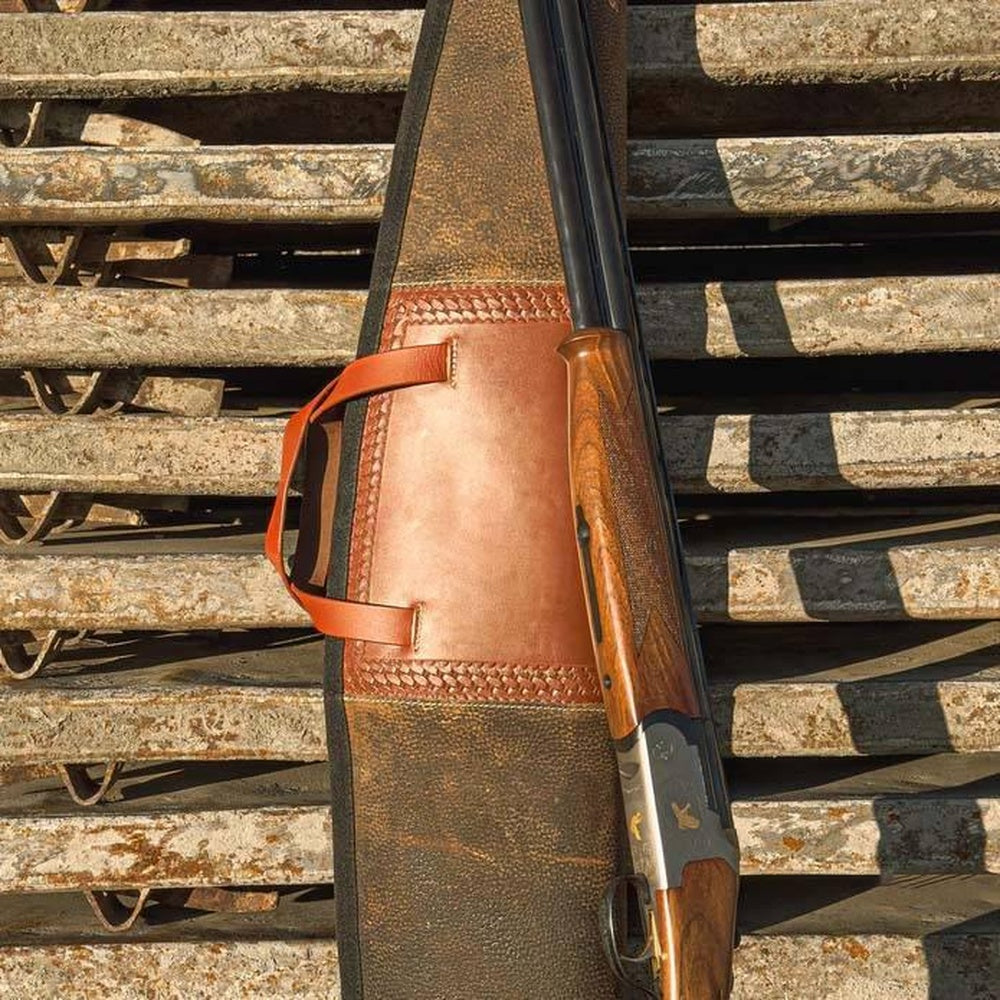 Saddle Leather Shotgun Case  Handcrafted Padded Hunting Sleeve