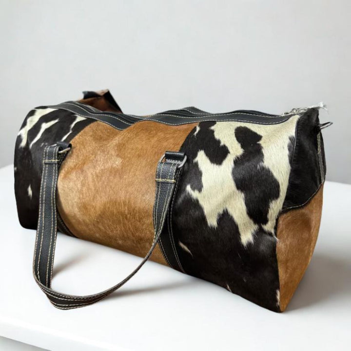 Hair On Cow hide Leather Duffle Bag Handmade Weekender Travel Bag
