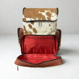 Handmade Cowhide Diaper Backpack Hair On Leather  Water Resistant