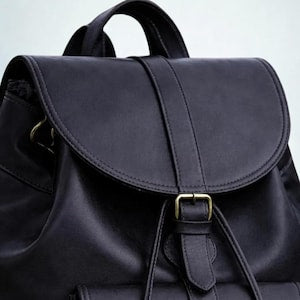 Handmade Full Grain Leather Backpack Black Rucksack White Stitch Vintage Laptop Bag