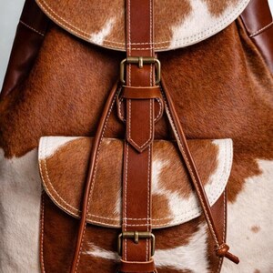 Handmade Tan  White Hair On Cowhide Leather Backpack