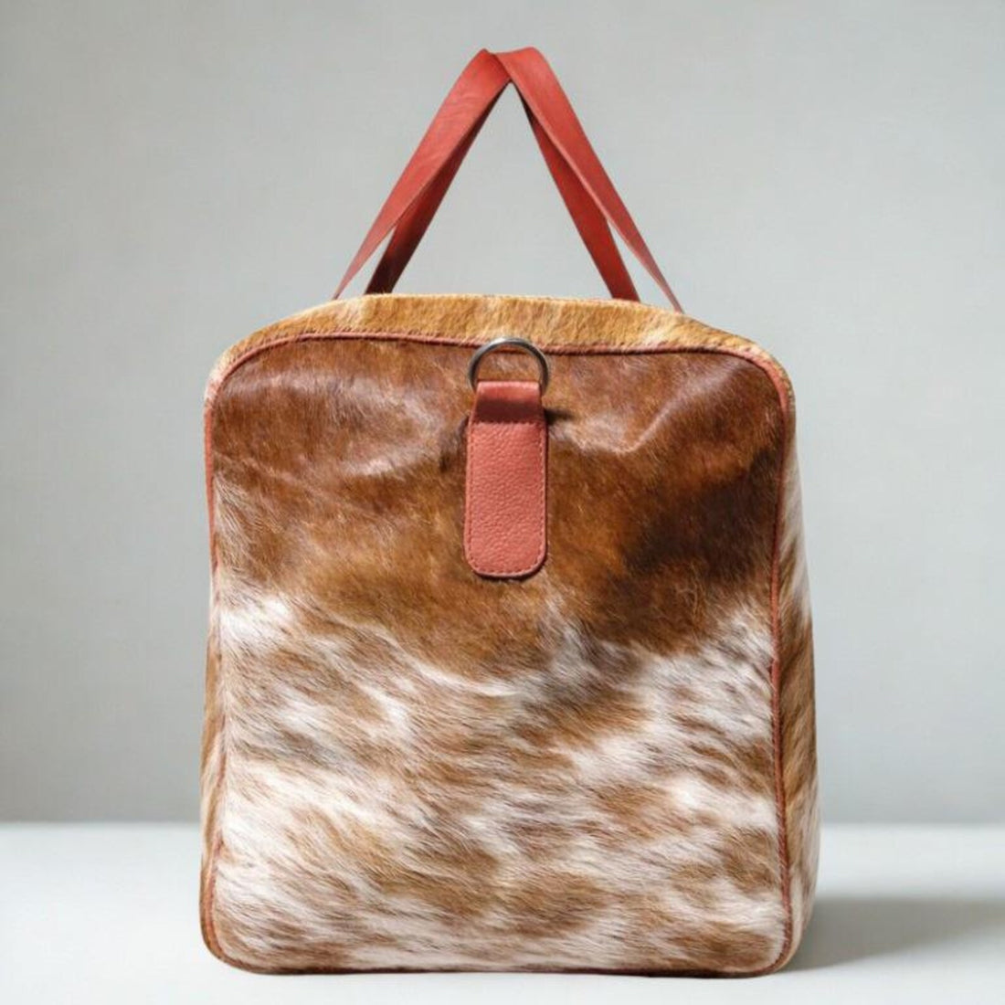 Tan  White Cowhide Duffel Bag  Genuine Leather Western Weekender 22
