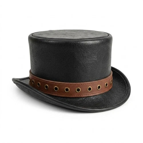NEWHYPEINTERNATIONAL Black Top Hat Brown Eyelet Band Steampunk Gothic Costume