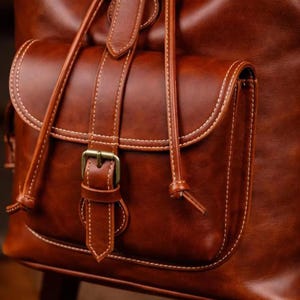 Handmade Brown Leather Carryall  Full Grain Travel Rucksack Laptop Backpack with Artisan Detail