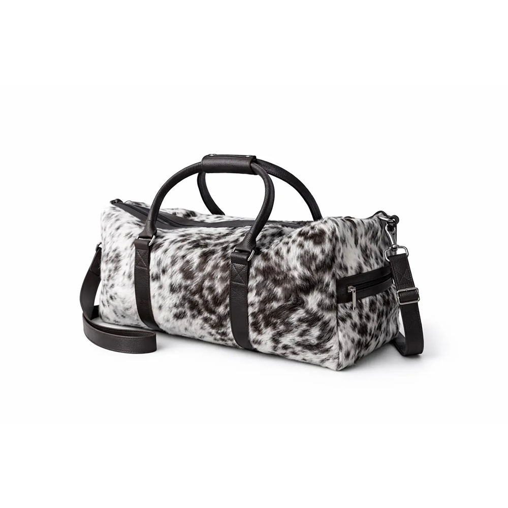 HairOn Cowhide Brown and white Duffle Bag  Handmade Leather Weekender
