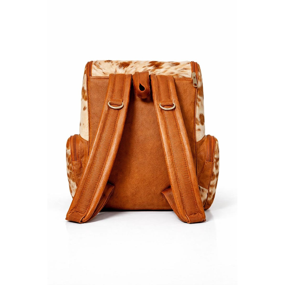 Handmade Genuine Cowhide Backpack  Tan & White Spotted Leather Backpack  Large Western