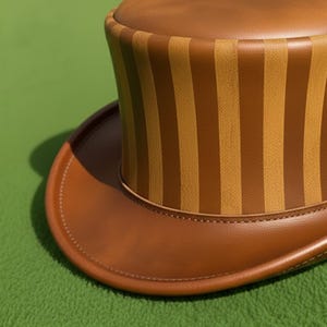 Handmade Striped brown Leather Top Hat Steampunk Victorian Cosplay