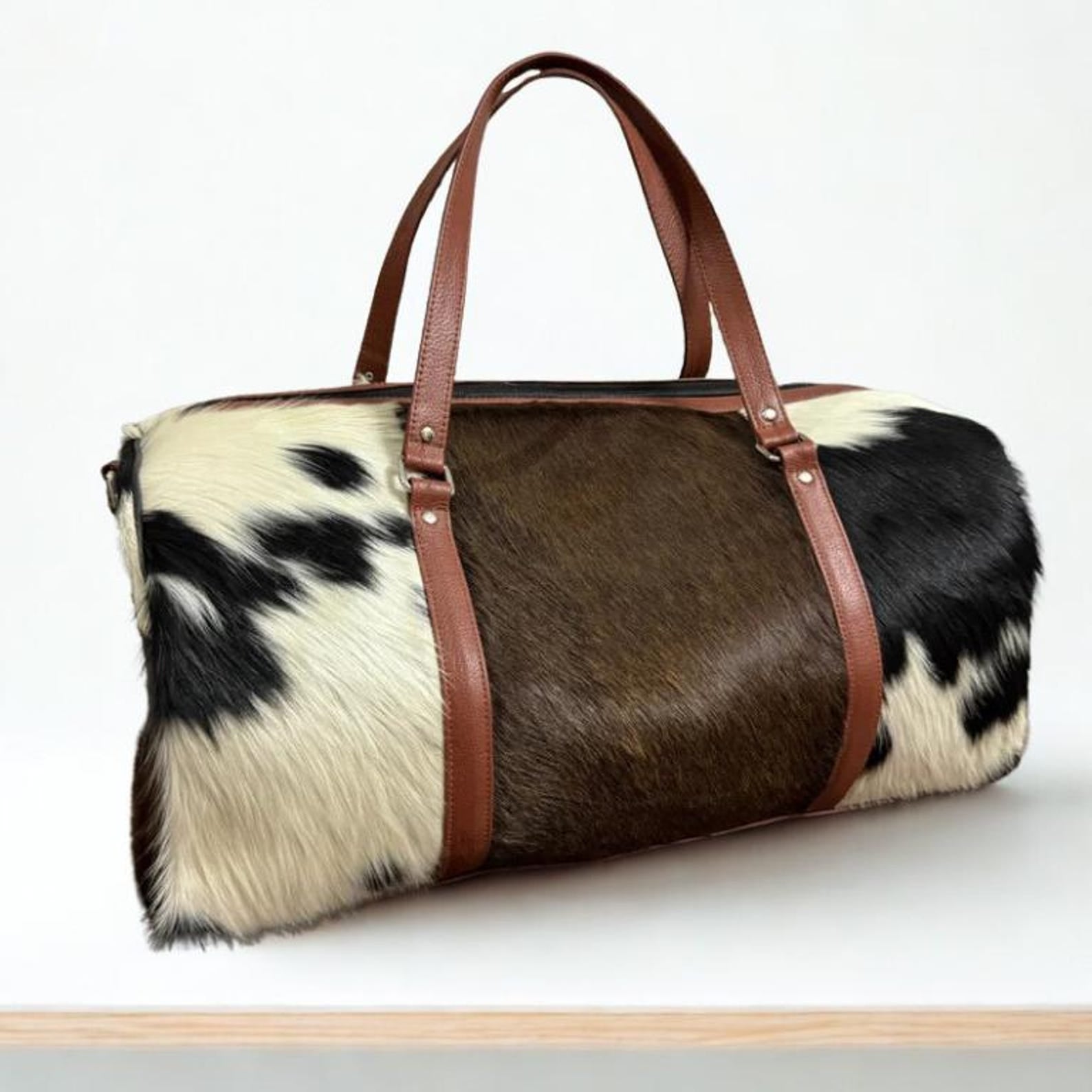 Handmade Hair-On Cowhide Duffel Bag Set