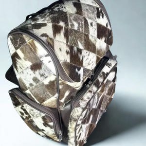 Handmade Hair On Cowhide Backpack  Natural Patchwork Leather Travel Backpack