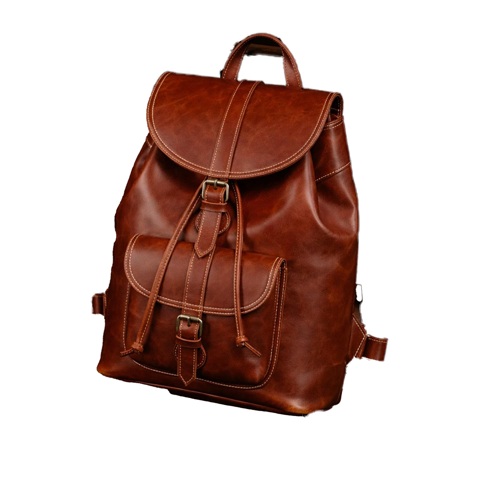 Handmade Brown Leather Backpack for Women & Men - Full Grain Leather Rucksack - Vintage Travel Bag - Laptop Backpack - White Contrast Stitch