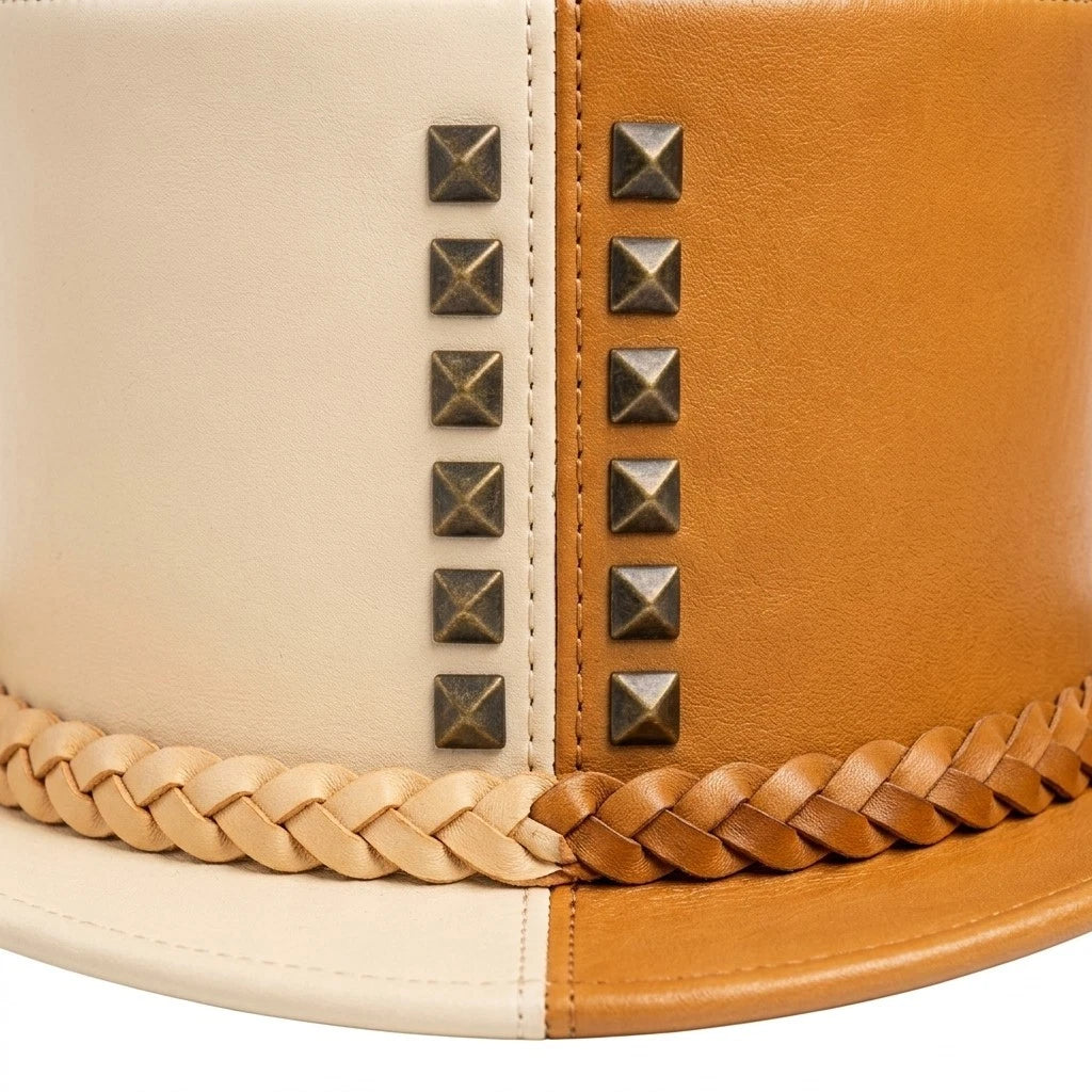 NEWHYPEINTERNATIONAL Two Tone Western Cowboy Top Hat Braided Band Gold Studs