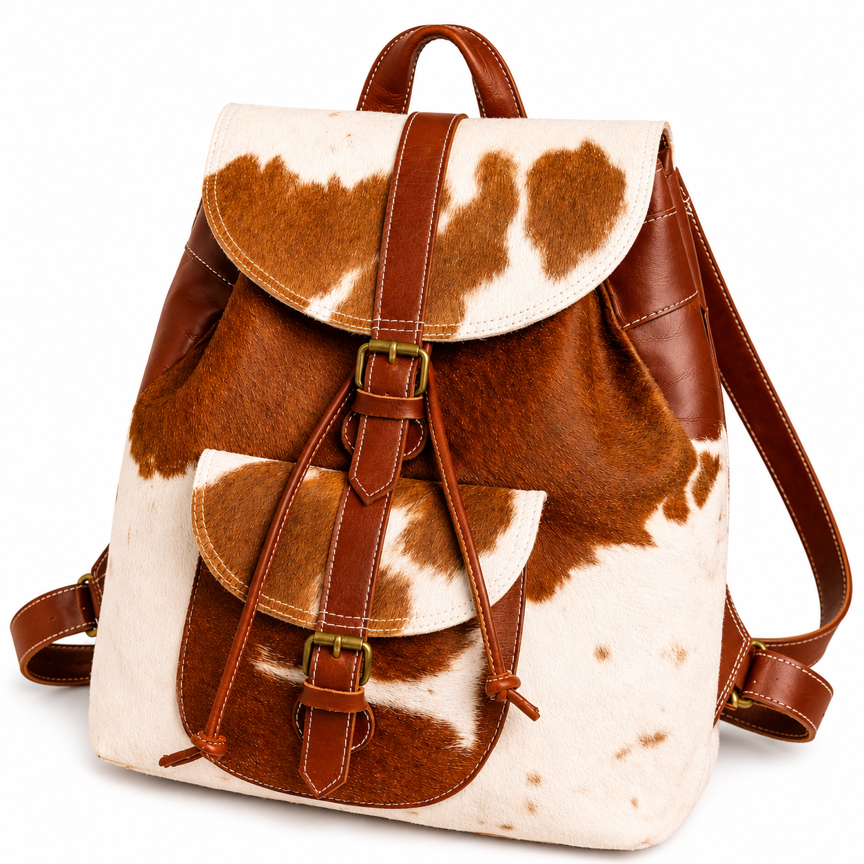 Handmade Tan & White Cow Hairon Leather Backpack  Rustic Chic Unique Everyday Use Bag.1