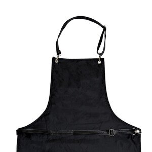Black Leather Barber Apron Adjustable with Pockets