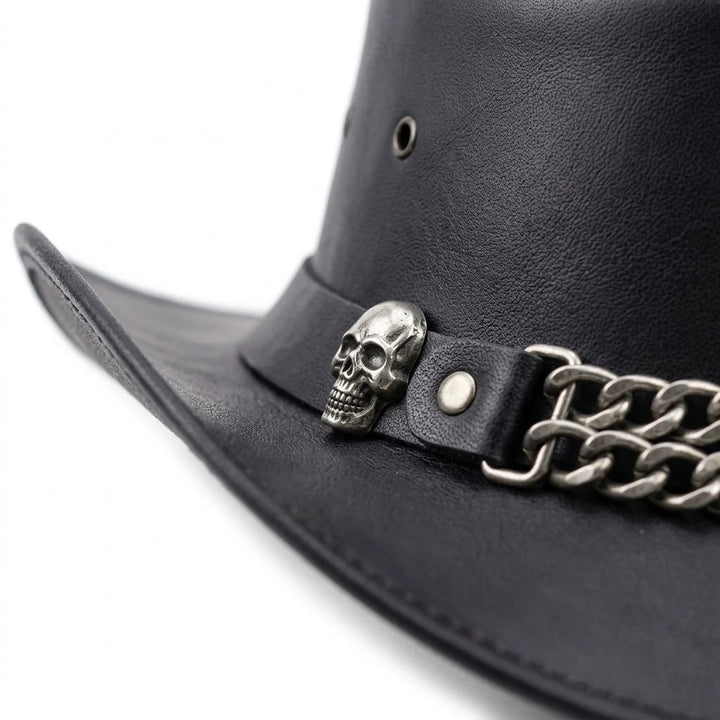 LuxHide Mens Cow Hide Leather Cowboy Western Skull Top Hat Handcrafted