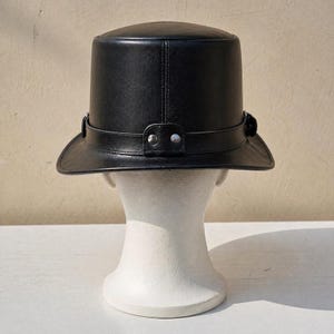 Handmade Black Leather Steampunk Top Hat Gothic Buckle Band Festival Cosplay Hat
