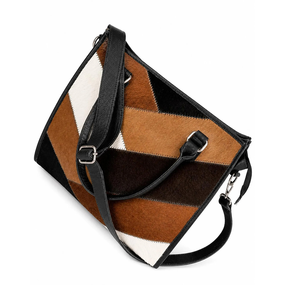 Cow Hairon Leather Tote Bag Western Patchwork Bohemian Handbag1