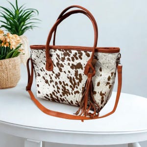 Handmade Cowhide Tote Bag Western Style Leather Shoulder Bag