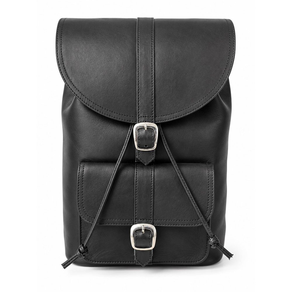 Handmade Black Leather Backpack  Minimalist Rucksack, Travel Daypack