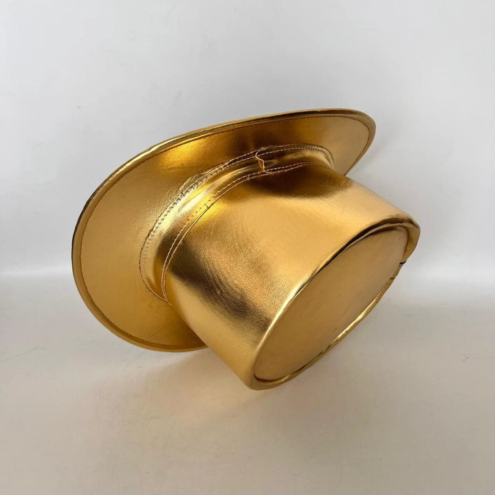 Gold Leather Top Hat with Feather  Handmade Steampunk Victorian Costume Hat