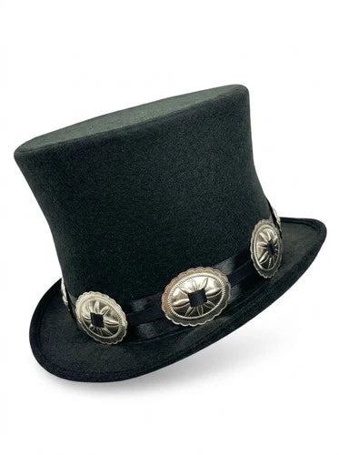 ROCK STAR PLAIN TOP HAT CONCHO LEATHER BAND VICTORIAN MAD HATTER USA MADE