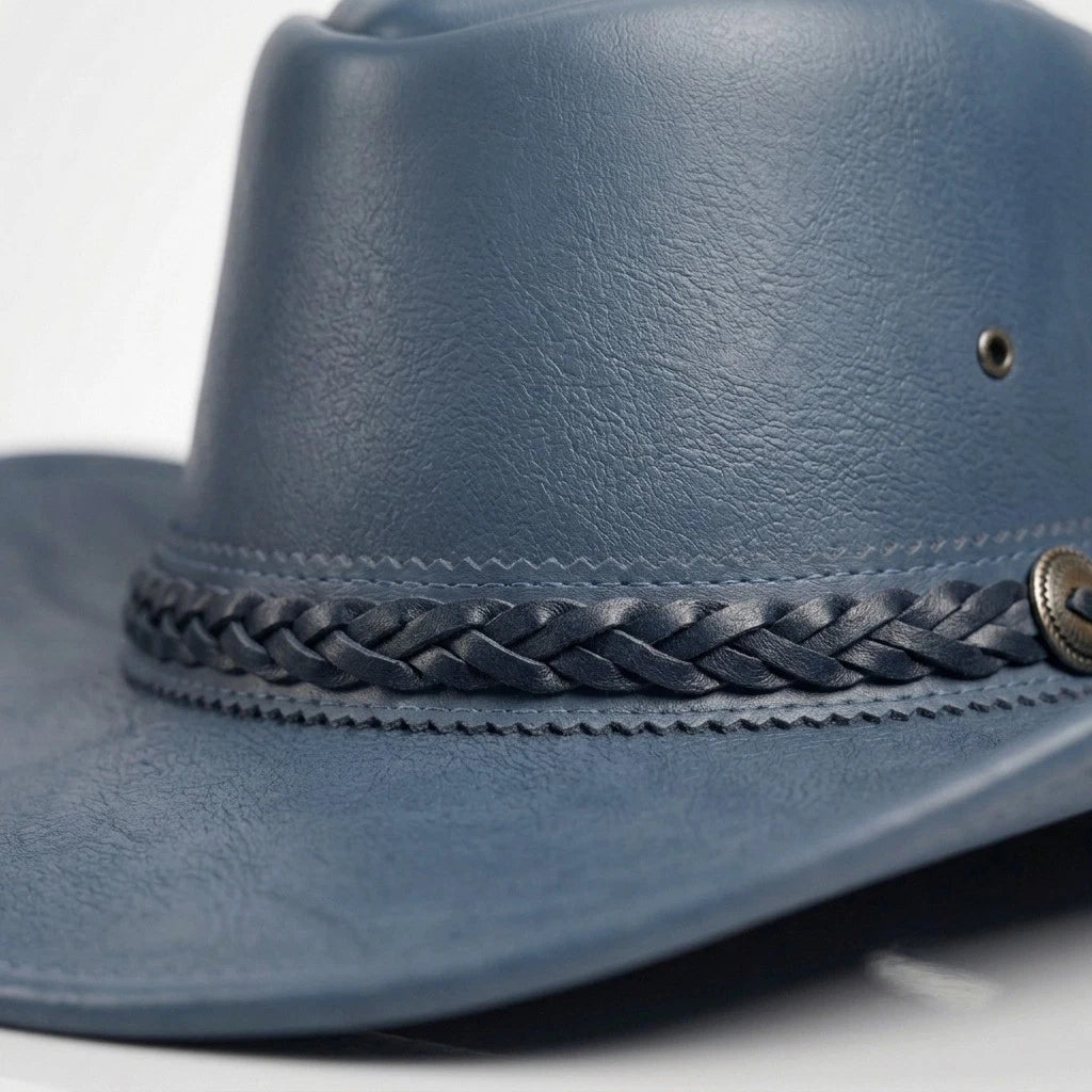 Handcrafted Leather Cowboy Hat  Heart Shape Crown  Luxury Blue Western Fedora