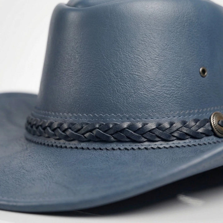 Handcrafted Leather Cowboy Hat  Heart Shape Crown  Luxury Blue Western Fedora