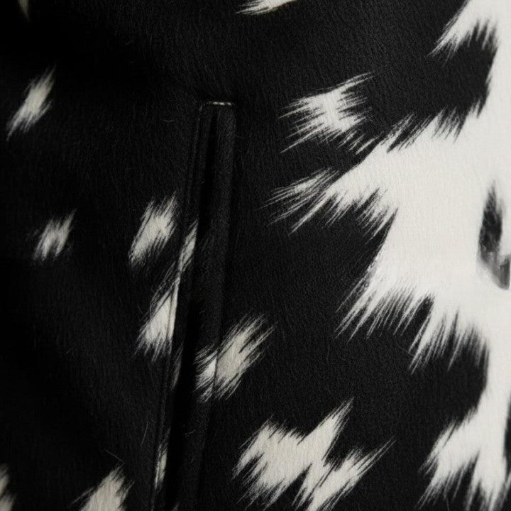 Mens Black and White Pattern Leather Jacket with Front Zip  Modern Minimalist Casual Outerwear