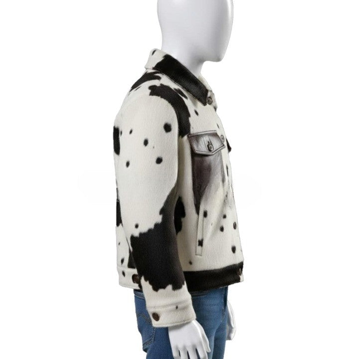 Men’s Cowhide Leather Jacket – Black & White Western Style