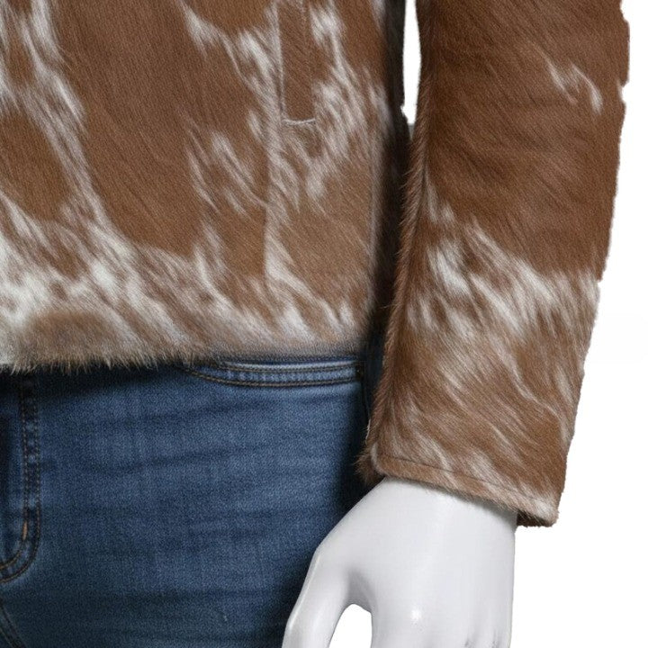 Mens Mocha Brown Zip Leather Jacket with All Over Marbled Texture  Sleek Everyday Casual Wear