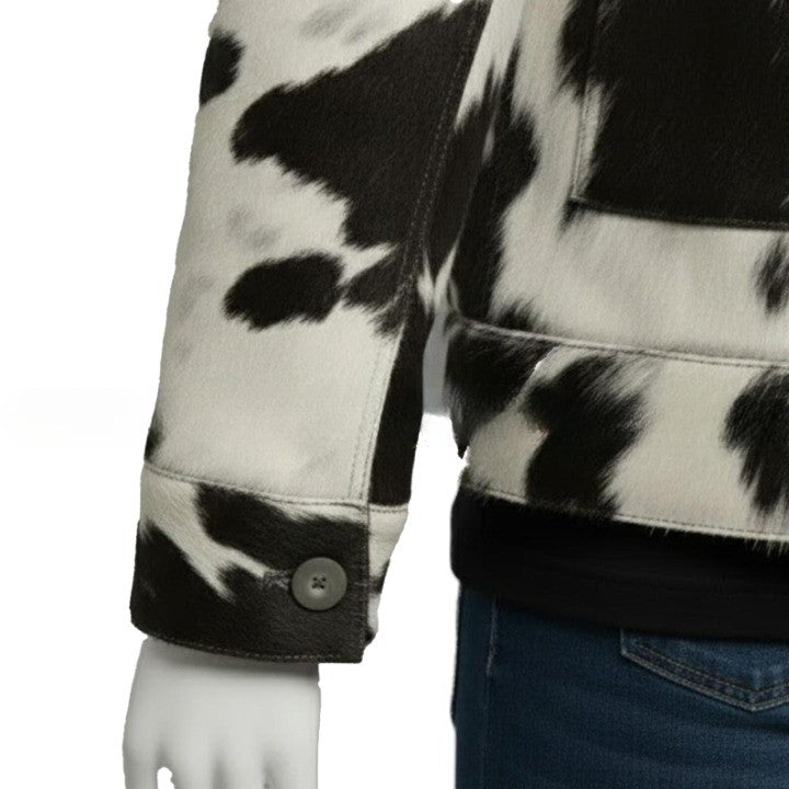 Mens Black and White Asymmetric Zip Leather Jacket with Wide Lapel  Modern Statement Outerwear
