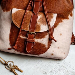 Handmade Tan  White Hair On Cowhide Leather Backpack
