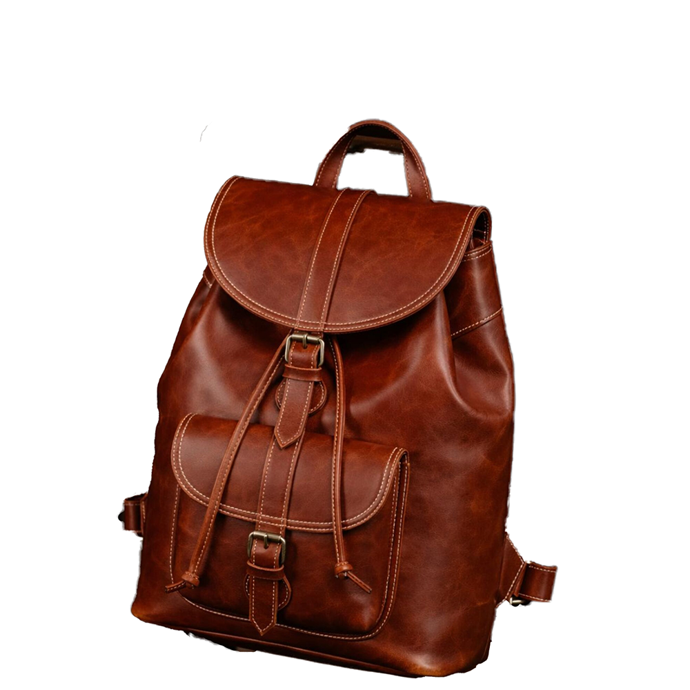Handmade Brown Leather Backpack for Women & Men - Full Grain Leather Rucksack - Vintage Travel Bag - Laptop Backpack - White Contrast Stitch