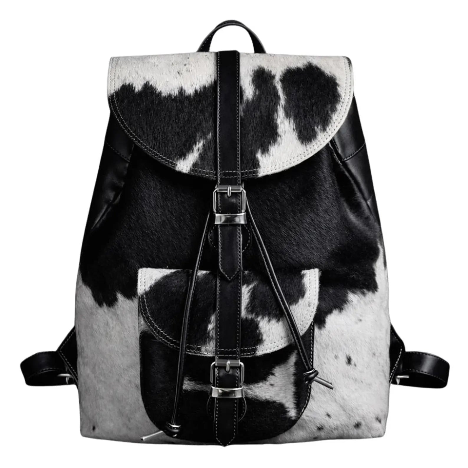 Handmade Tan & White Cow Hairon Leather Backpack  Rustic Chic Unique Everyday Use Bag