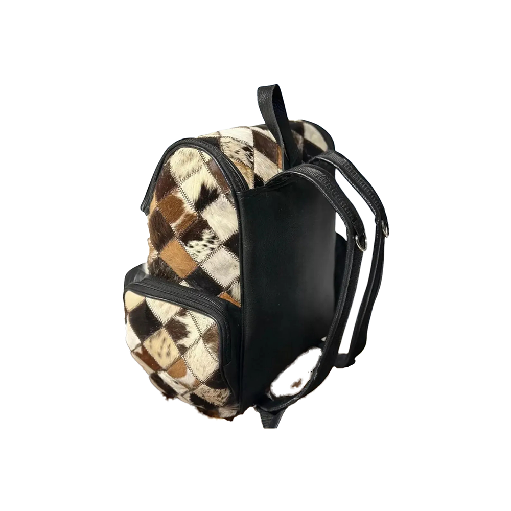 Handmade Patchwork Cow Hairon Leather Backpack Rust