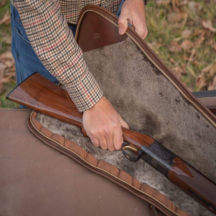 Dark Brown Leather Hunting Shotgun Case  Padded Sleeve