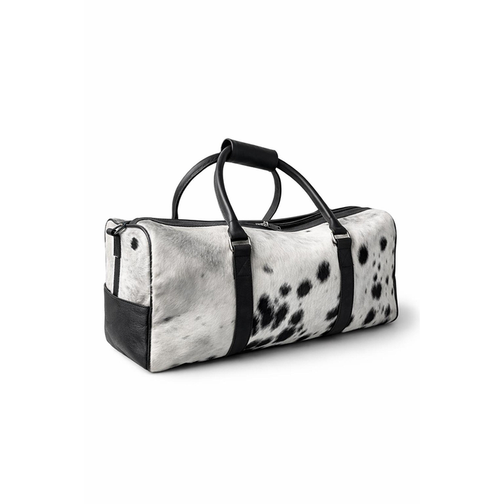 HairOn Cowhide Black and White Duffle Bag  Handmade Leather Weekender4