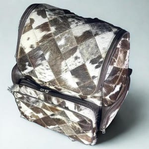 Handmade Hair On Cowhide Backpack  Natural Patchwork Leather Travel Backpack