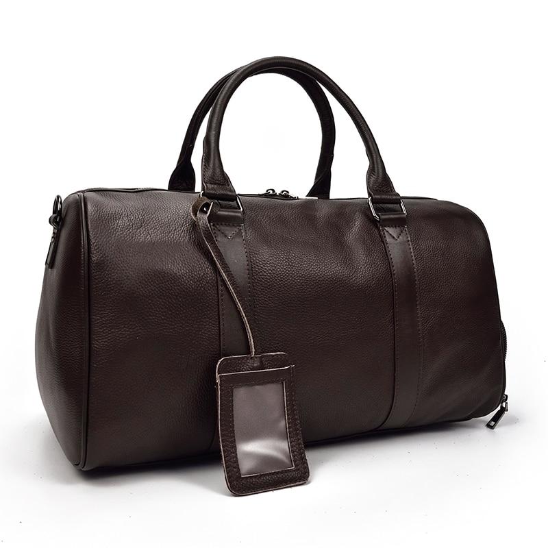 Classic Dark Brown Leather Weekender Bag – Minimalist Travel Duffle