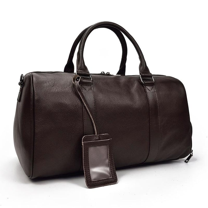 Classic Dark Brown Leather Weekender Bag – Minimalist Travel Duffle