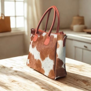Hair On Cowhide Tote Bag  Western Leather Shoulder Handbag Rustic Ranch Style