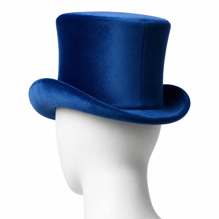 Mens Blue Velvet Top Hat Steampunk Victorian Mad Hatter Purple Bow Feather