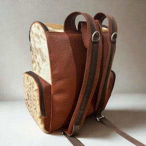 Handmade Cowhide Diaper Backpack Hair On Leather  Water Resistant