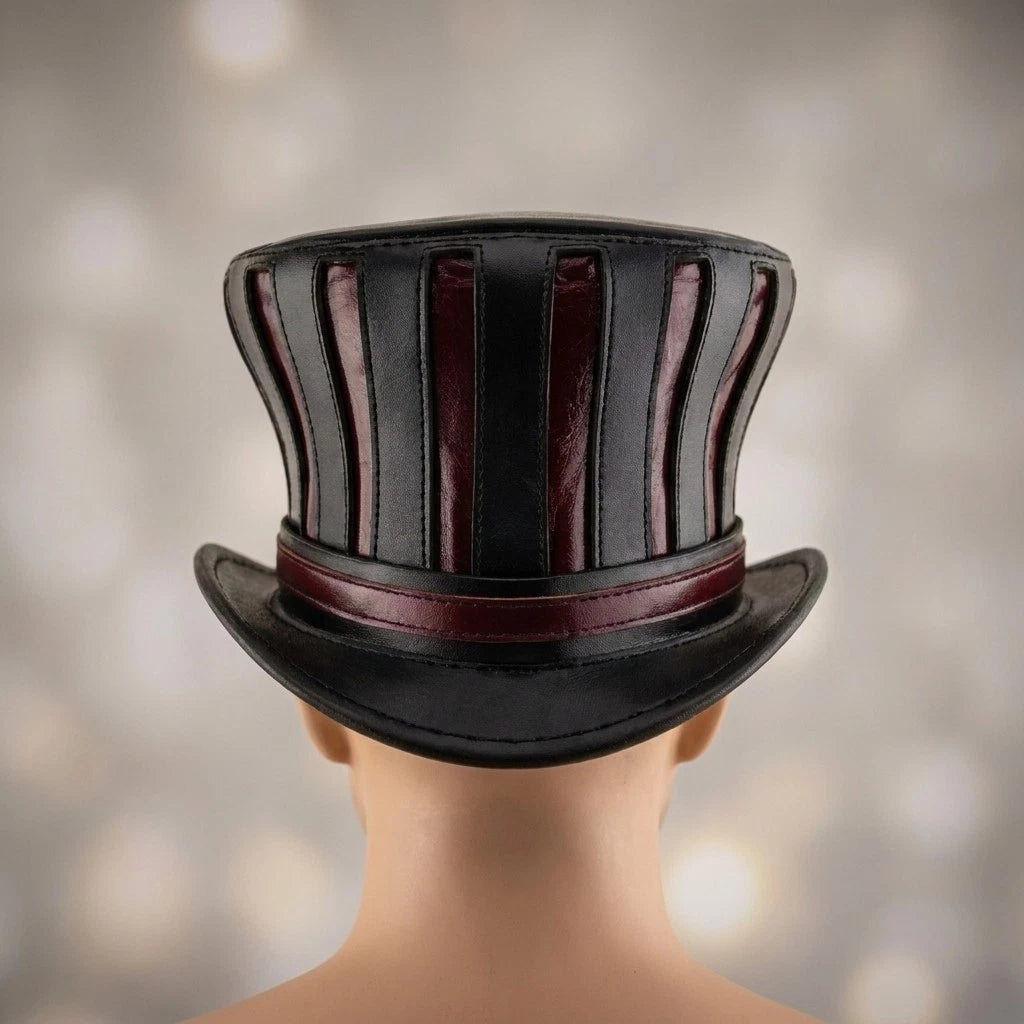 Black Leather Steampunk Top Hat Victorian Gothic Costume Festival Cosplay Hat