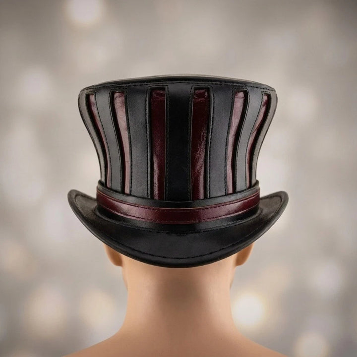 Black Leather Steampunk Top Hat Victorian Gothic Costume Festival Cosplay Hat
