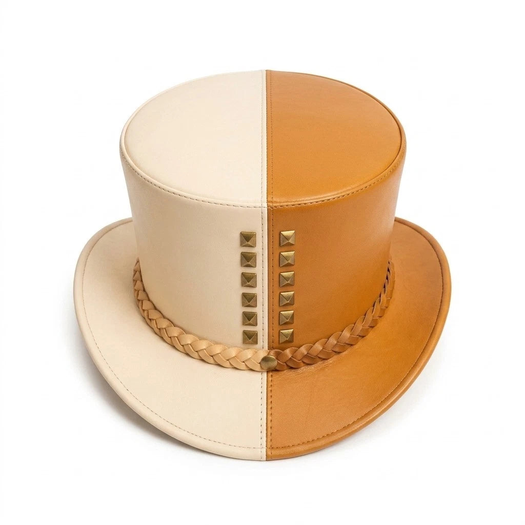 NEWHYPEINTERNATIONAL Two Tone Western Cowboy Top Hat Braided Band Gold Studs